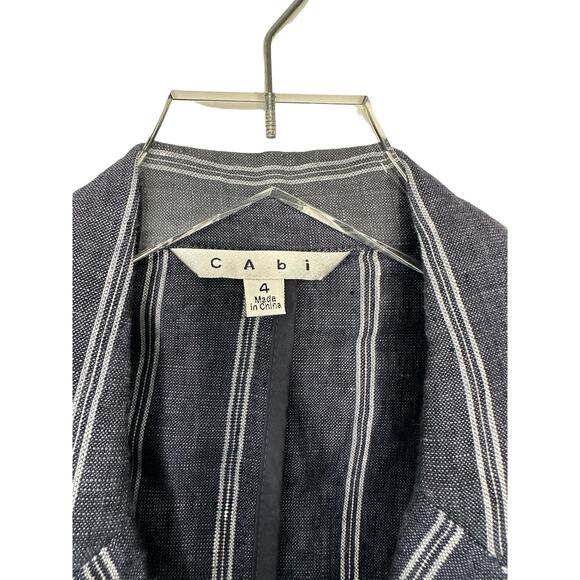 CAbi Blazer Singel Breasted‎ Work Office Blue White Linen Nautical Blazer Size 4 - Picture 3 of 12